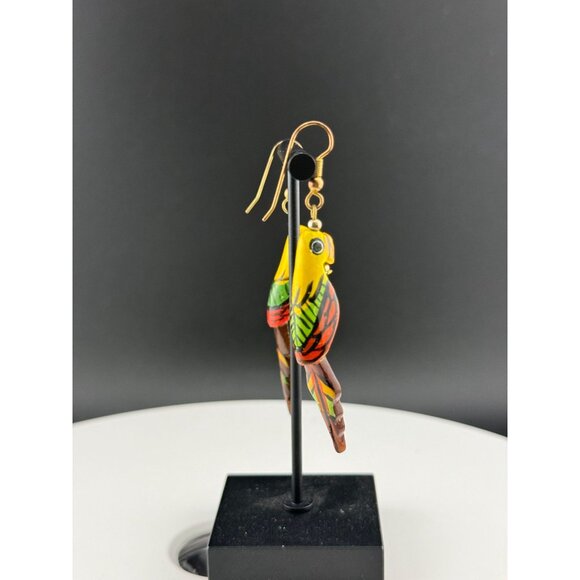 Hand-Painted Parrot Earrings – Vibrant & Unique Tropical Bird Design - Picture 2 of 6